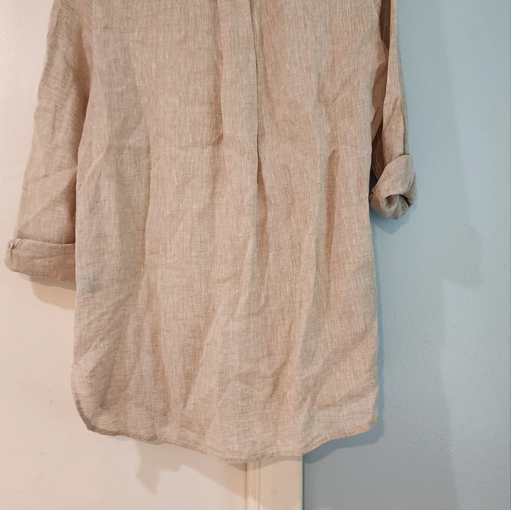 J.McLaughlin tan/white striped, large, Britt Linen Shirt - Picture 11 of 11